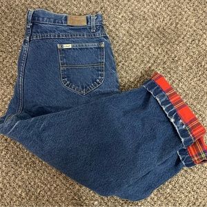 LL Bean Red Flannel Lined Blue Jeans 34x25